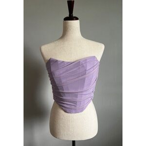 Womens Mesh Corset Bustier with Basque Waist and Boning Size L NWT Lavender